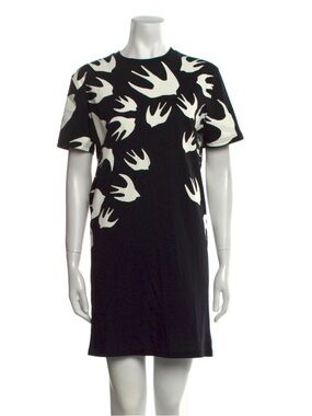 Alexander McQueen Black Dress with White Swallow Motif
